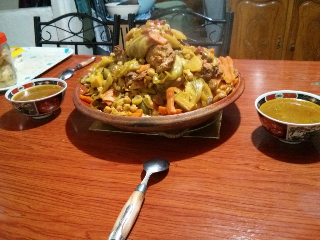 My host mother's fabulous couscous, the traditional Moroccan dish that is eaten on Fridays.